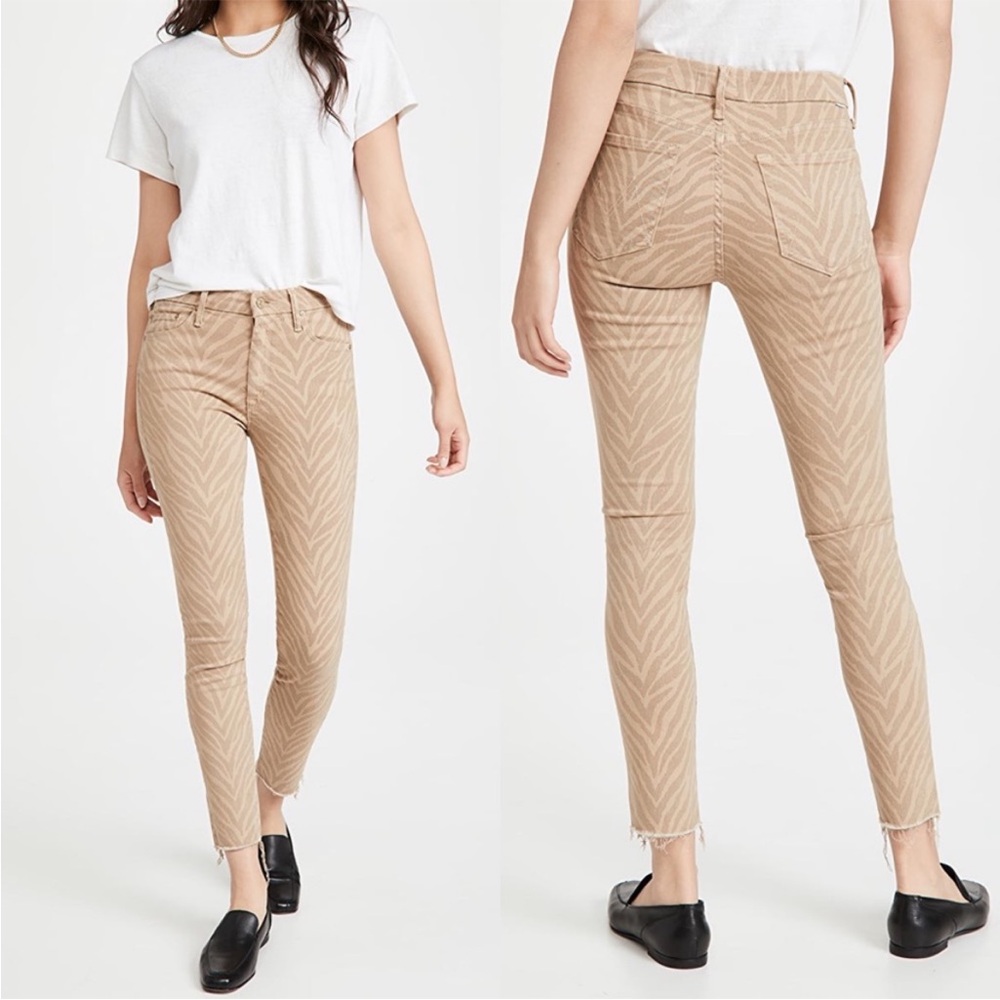 Mother the looker ankle fray jeans 26 brown tan animal print cropped frayed‌